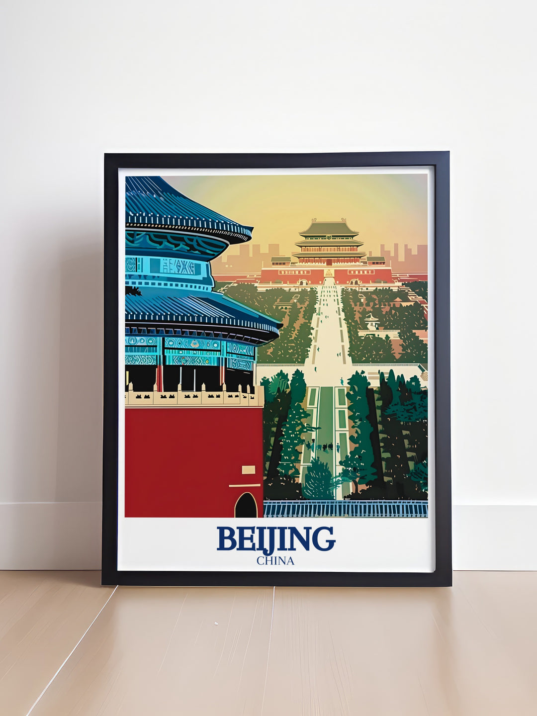 Beijing Custom Print featuring the rich cultural and architectural heritage of Chinas capital city, with a focus on the Temple of Heaven and Forbidden City. The artwork brings out the best of Beijings history and design, making it an excellent choice for art lovers and travelers