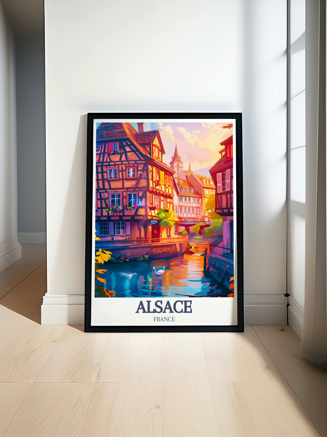 Stunning Alsace Travel Poster featuring Petite France and Petite France quarter. This beautiful print captures the charm of the Alsace region making it perfect for home decor or as a thoughtful gift for anyone who loves French art and culture.