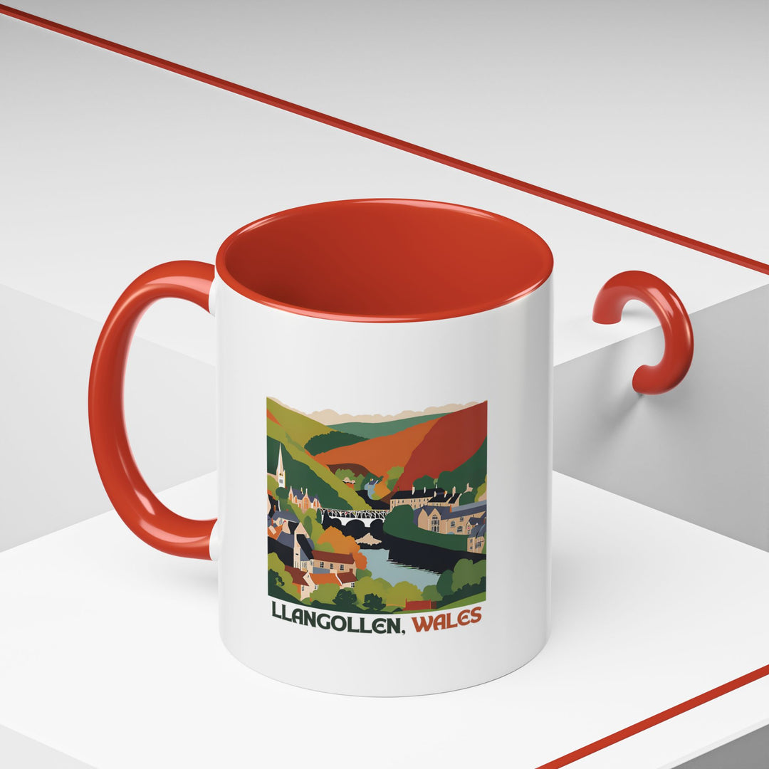 A charming Llangollen Wales mug that celebrates the natural and cultural wonders of the region. With vibrant colors and durable ceramic design, it is an ideal companion for coffee or tea, making it a thoughtful gift or stylish keepsake for any occasion.