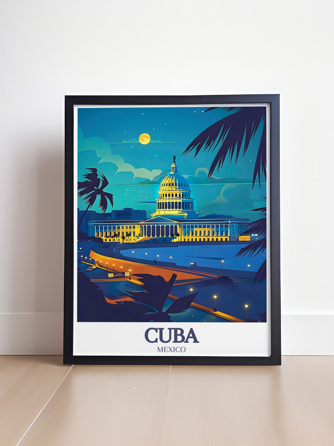 This Cuba Travel Poster highlights the beauty and grandeur of El Capitolio in Havana, capturing its iconic dome and neoclassical design. A perfect gift for history lovers and travelers, this print offers a piece of Cubas rich heritage for your home decor.