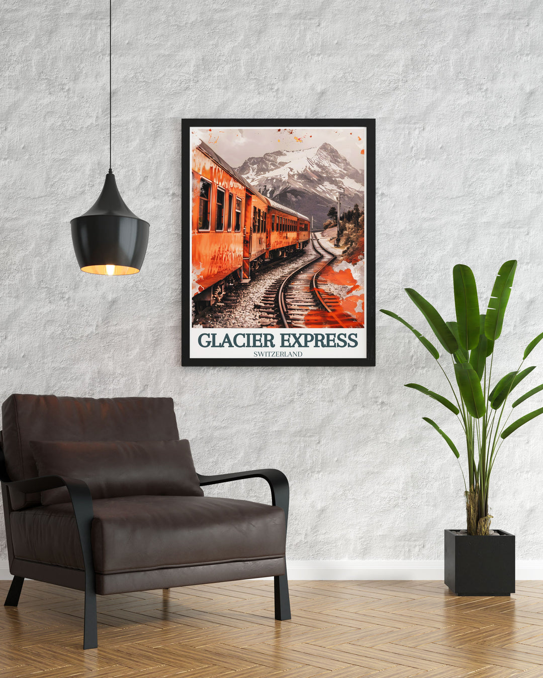 Enhance your art and collectibles with our Glacier Express train Matterhorn print a stunning piece of modern art that brings the elegance of Switzerlands alpine scenery into your home