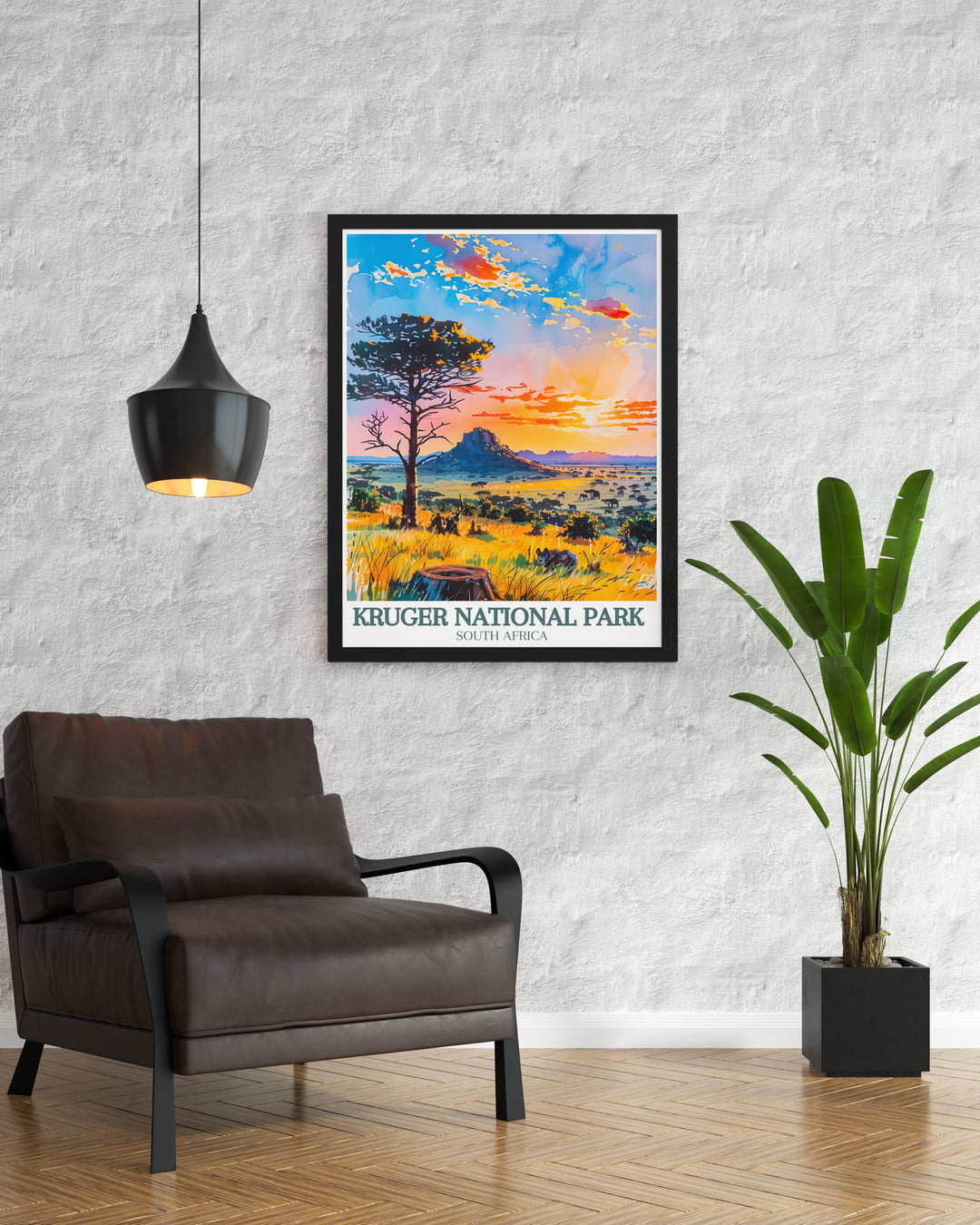 Journey into the heart of Africa with this stunning depiction of Kruger National Park, home to the Big Five and an array of diverse wildlife. Perfect for nature enthusiasts, this artwork captures the spirit of the African bush.