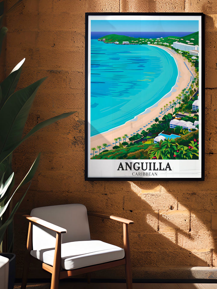 Caribbean Poster showcasing Maundays Bay Maundays Beach is a stunning piece of art that highlights the natural beauty of Anguilla ideal for enhancing your home with Caribbean vibes or gifting to someone who appreciates the beauty of tropical landscapes