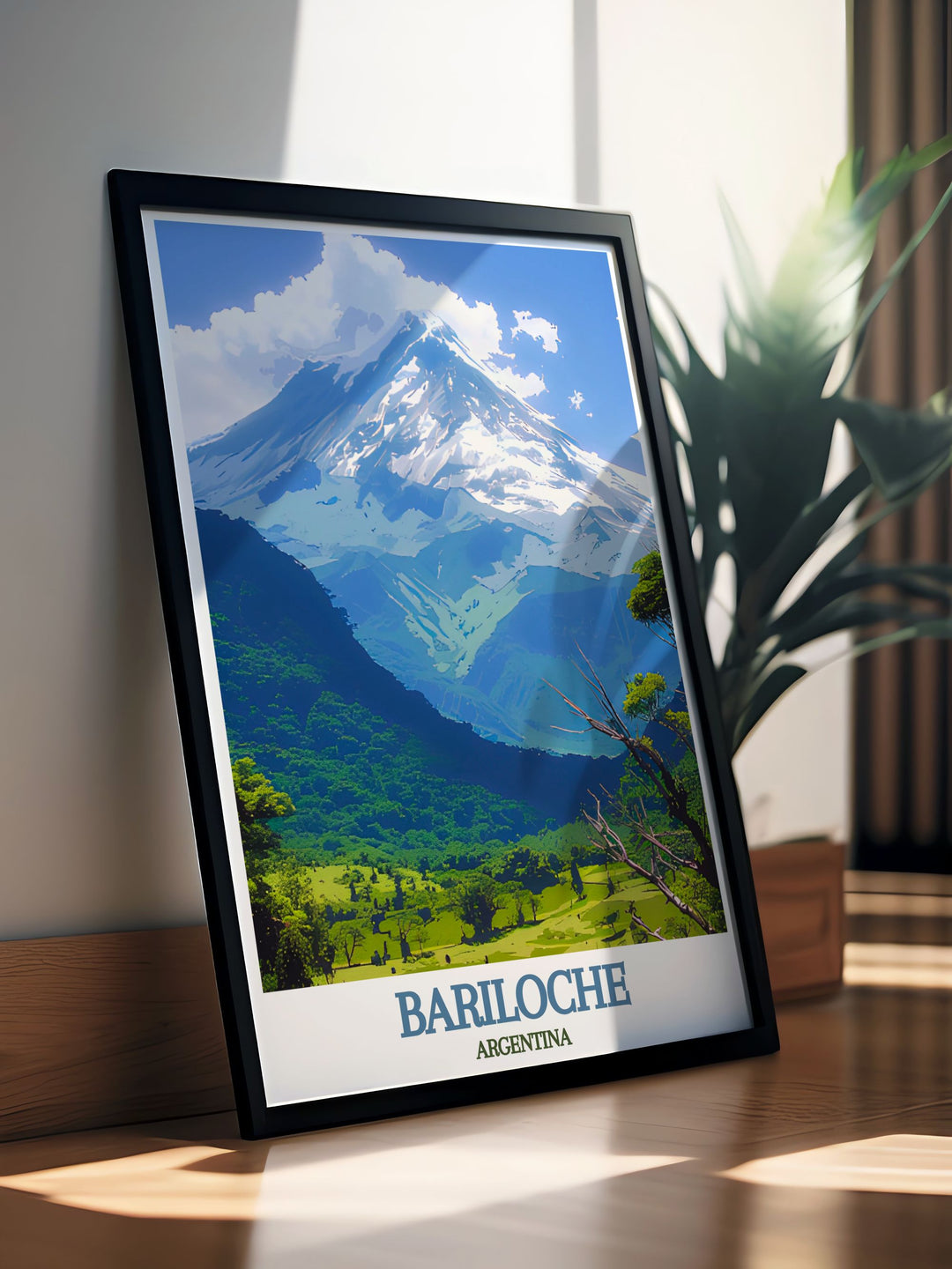 Exquisite Argentina print highlighting the stunning landscapes of San Carlos de Bariloche and the majestic Tronador Volcano, perfect for nature enthusiasts and travel art lovers. Adds a scenic and serene touch to your home decor.