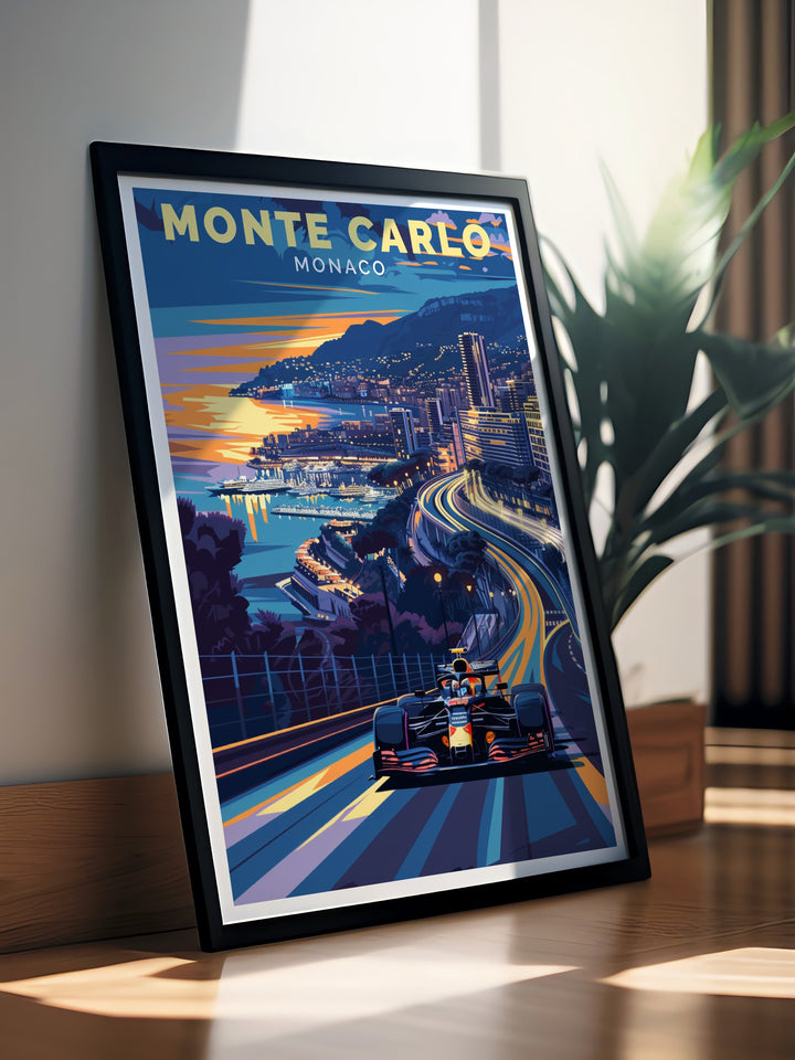 Monaco Vintage Poster combines the thrill of the Grand Prix with the timeless elegance of Monte Carlo, offering a unique and stylish addition to any room. Perfect for travel enthusiasts and racing fans, this print celebrates the best of Monaco.