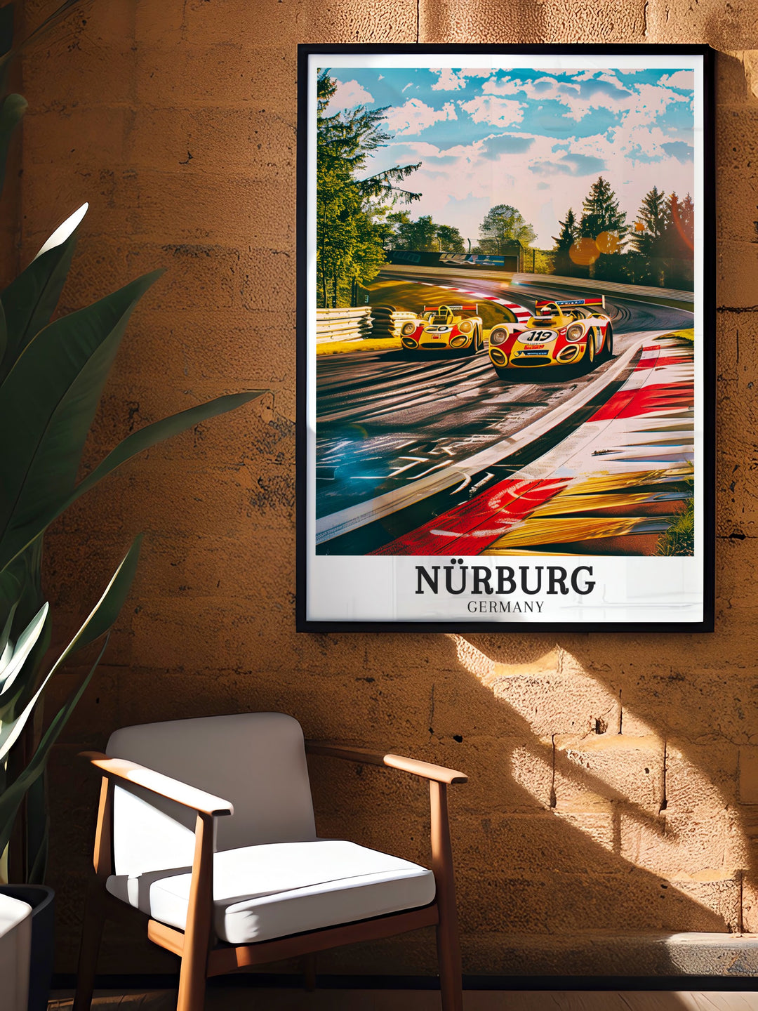 Our Formula 1 travel print of Nürburg and the Nürburgring captures the heart pounding action of the world famous circuit. Framed by lush greenery and steeped in racing history, this artwork is the perfect gift for any motorsport lover.