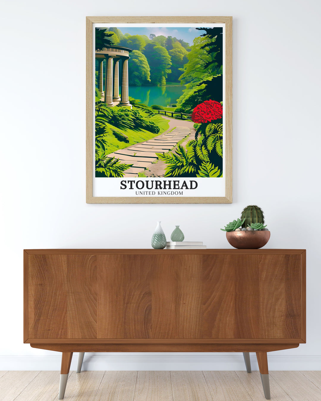 UK Wall Art from Stourhead Gardens, showcasing the interplay of the Temple of Apollo, River Stour, and the surrounding landscape, perfect for bringing a touch of British heritage into your home.