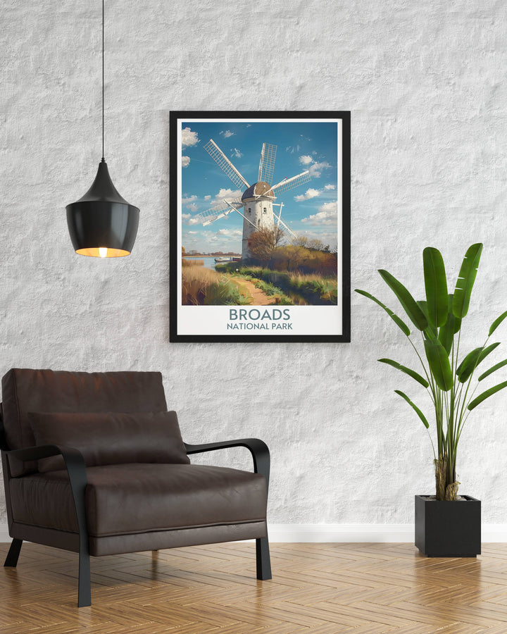 A Thurne Windmill poster is the perfect way to celebrate the scenic landscapes of the Norfolk Broads. This print features detailed artistry and vibrant colors, making it a beautiful piece of home decor and a great gift idea.