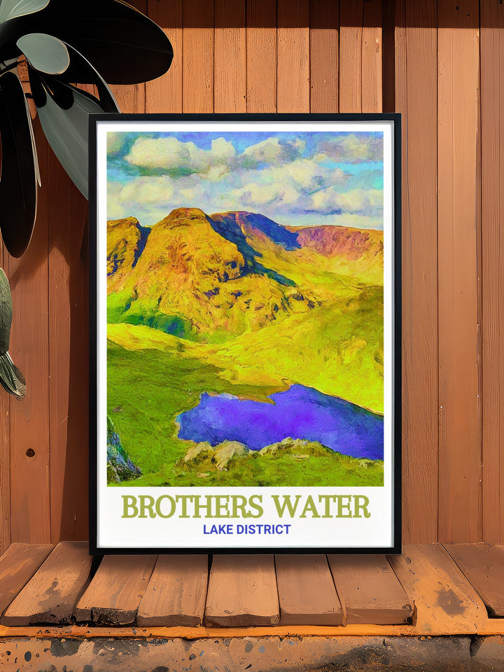 Angletarn Pikes wall poster offers a dynamic view of one of the Lake Districts most dramatic peaks. This travel poster is ideal for those who love hiking and outdoor adventures, bringing the spirit of the Lake District into your home.