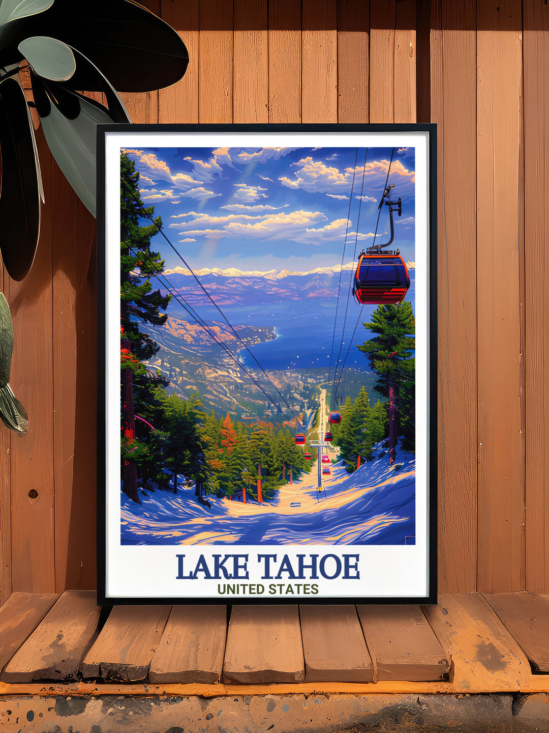 The Lake Tahoe Poster brings the calming blues of the lake and the snow dusted peaks of Heavenly Mountain Resort into your home. This coastal inspired art print is a must have for nature lovers who appreciate the rugged beauty of the Sierra Nevadas and Lake Tahoe.