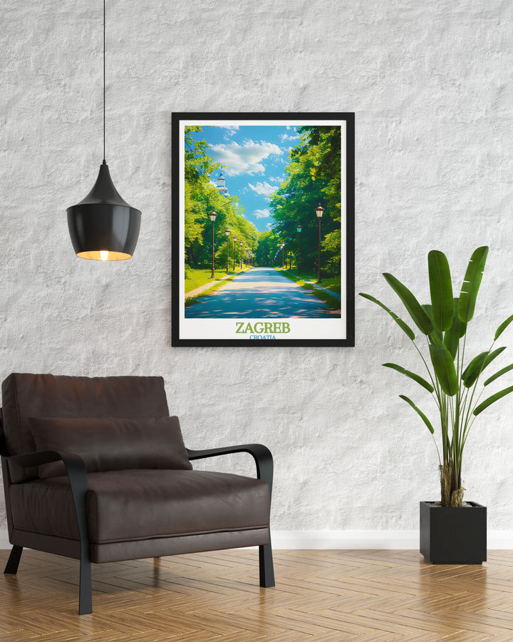 Beautiful Maksimir Park artwork featuring serene park scenes. This print enhances living spaces with its sophisticated and tranquil design.