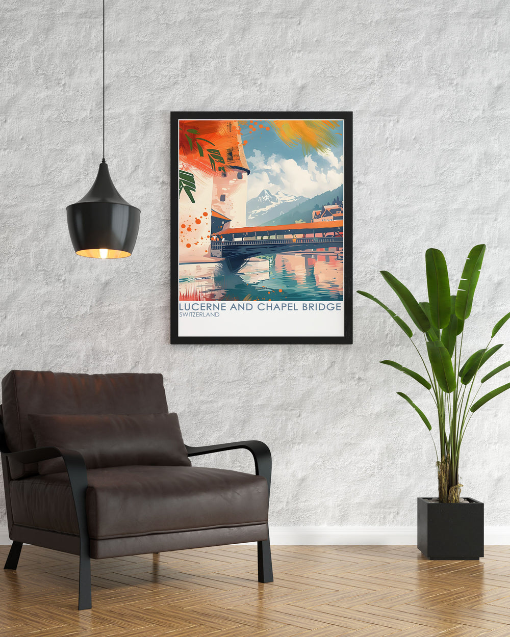 Switzerland Poster featuring the breathtaking Swiss Alps including the Jungfrau Eiger Monch and complemented by Lucerne and Chapel Bridge stunning prints adding a touch of sophistication to your home decor