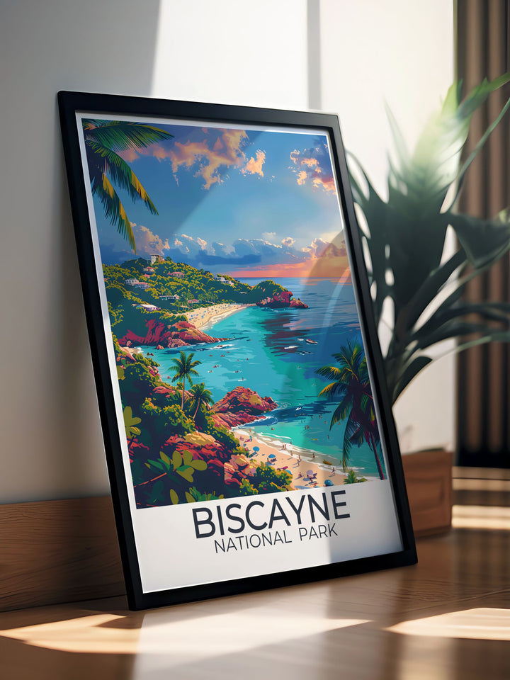Detailed digital download of Biscayne National Park, featuring the tranquil Elliot Key Trail and vibrant coral reefs, ideal for any art collection or as a memorable travel keepsake.