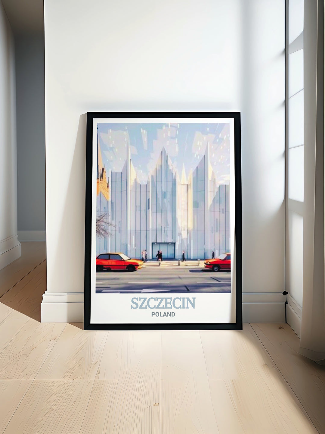 Architectural art of the Szczecin Philharmonic in Poland. This print captures the halls modern design and cultural significance, making it a standout addition to any art collection or home decor.