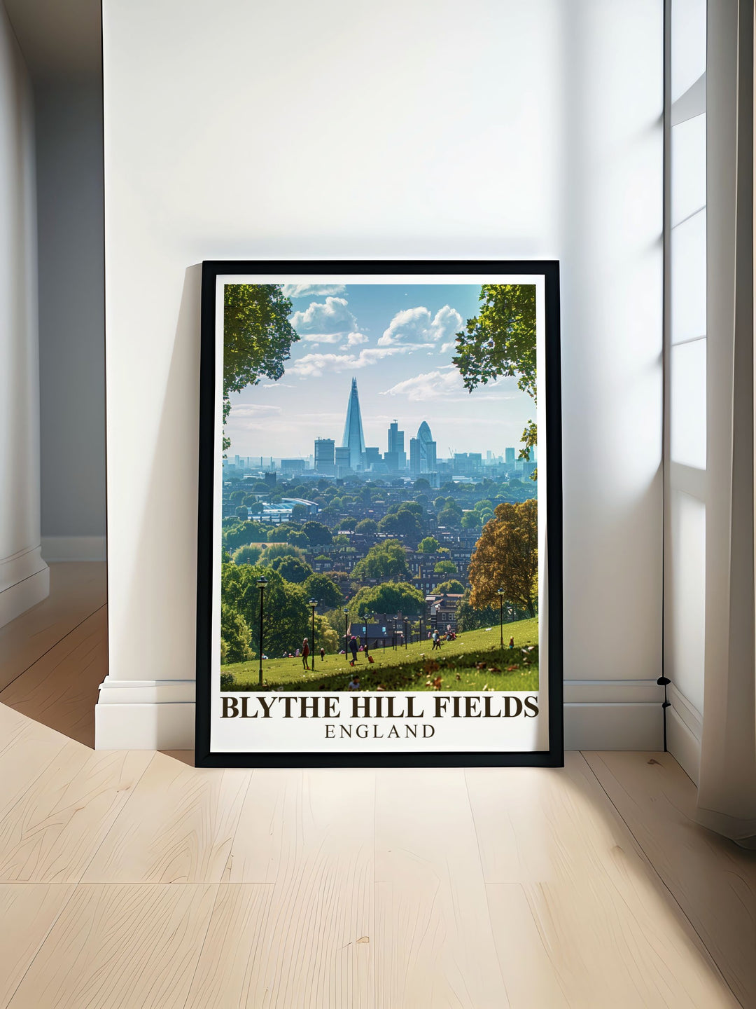 The charm of Blythe Hill Fields, with its blend of natural beauty and urban vistas, is brought to life in this poster, offering a piece of Londons park allure for your home.