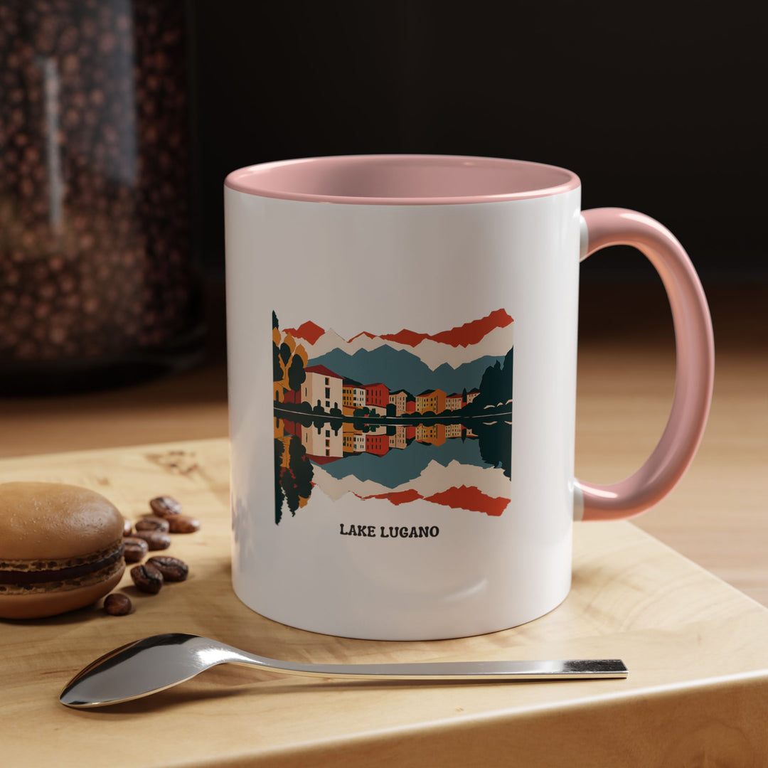 The Lake Lugano mug offers a stunning view of the Swiss-Italian lake. Made from durable ceramic, it features a vibrant print and is microwave-safe and dishwasher-safe, perfect for enjoying hot drinks or as a meaningful gift.