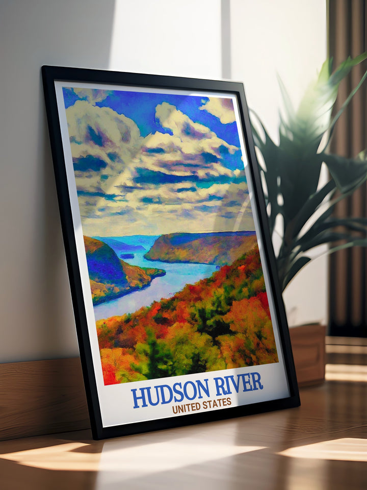 This Hudson River artwork, featuring the serene vistas of Hudson Highlands State Park, brings a sense of calm and beauty into any room. The vintage style print celebrates the natural splendor of one of New Yorks most famous rivers.