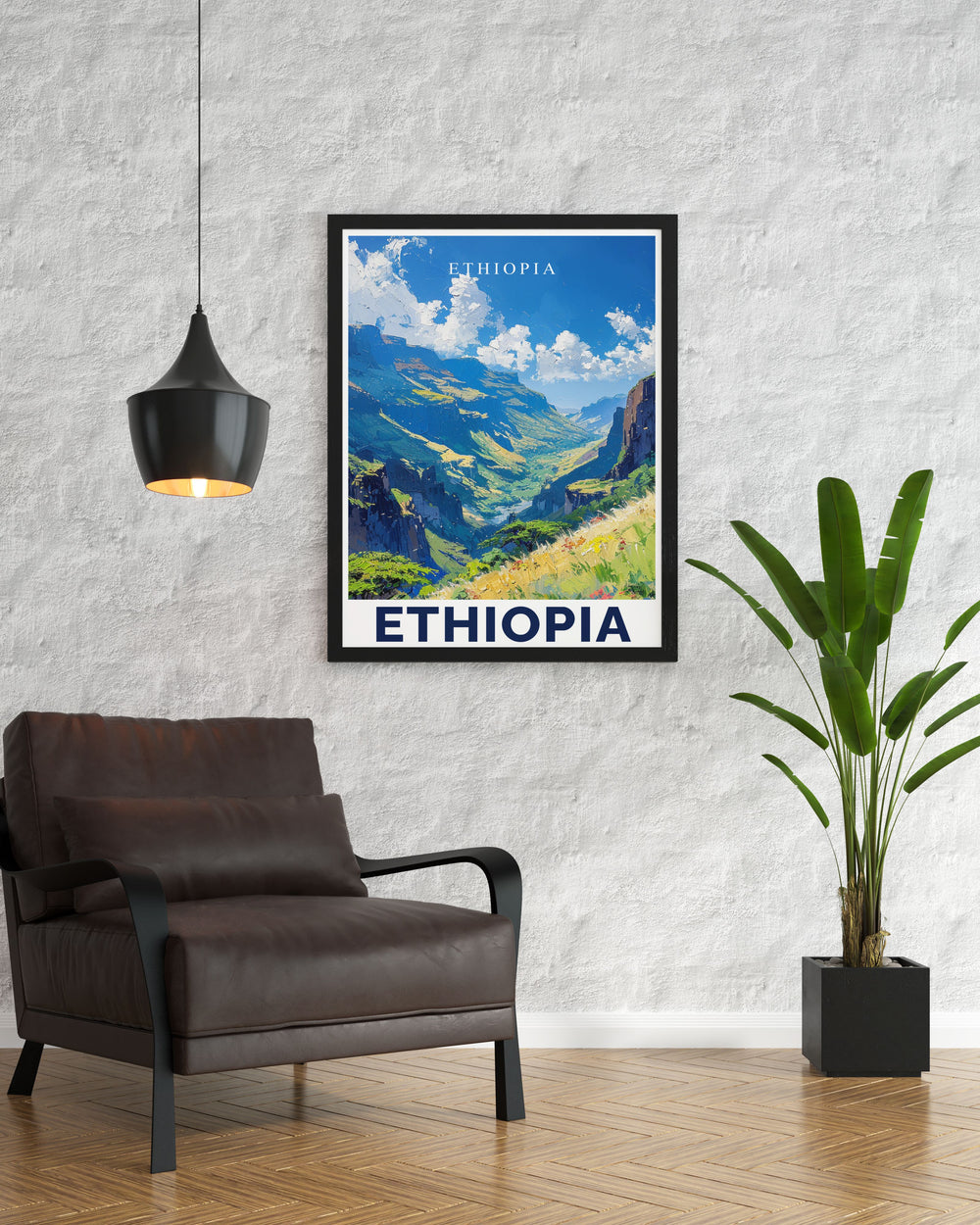 Beautiful Ethiopia Wall Art showcasing the Simien Mountains with vibrant colors and intricate details ideal for enhancing your living room office or bedroom with a piece of Ethiopias breathtaking landscape