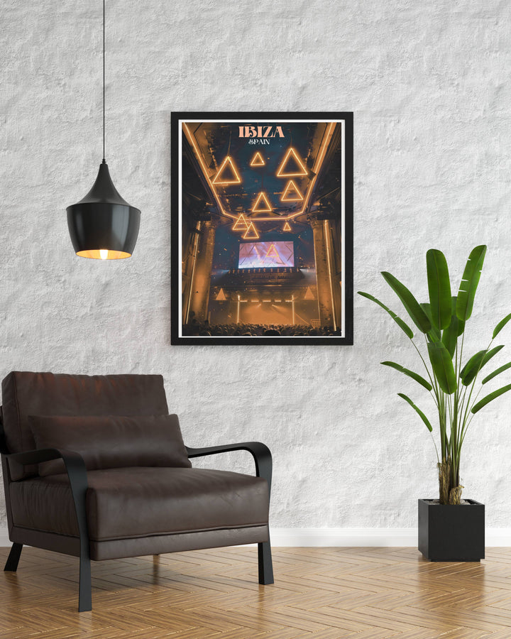 Ibiza Spain print featuring Amnesia NightClub and O Beach Club a must have framed print for those who enjoy the vibrant nightlife and beach parties of San Antonio Ibiza bringing energy and style to any room