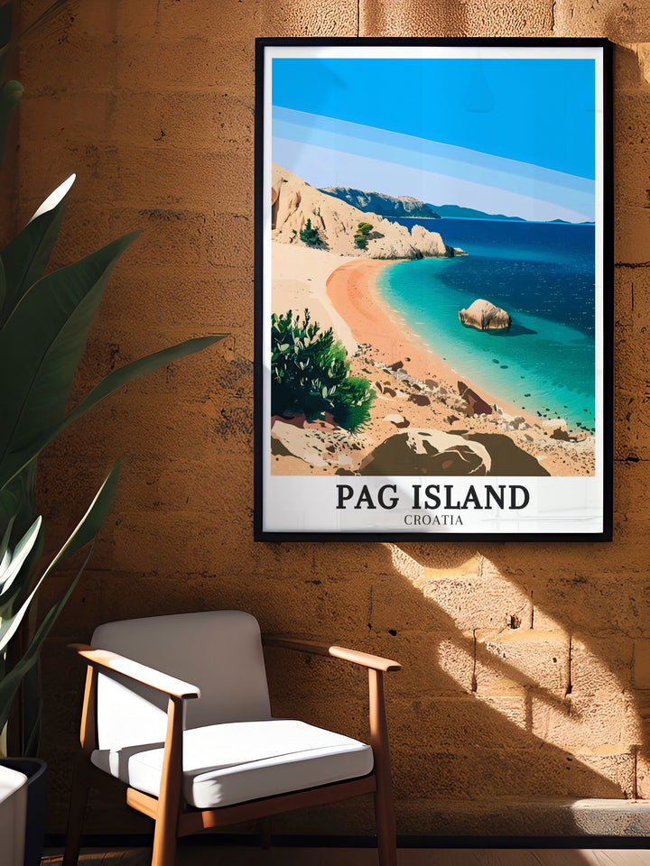 Croatia Wall Art Pag Island Travel Print Adriatic region Lokacija perfect for adding a unique touch to your home decor vibrant colors and detailed landscape make this artwork an excellent choice for travel lovers and those who appreciate fine art.