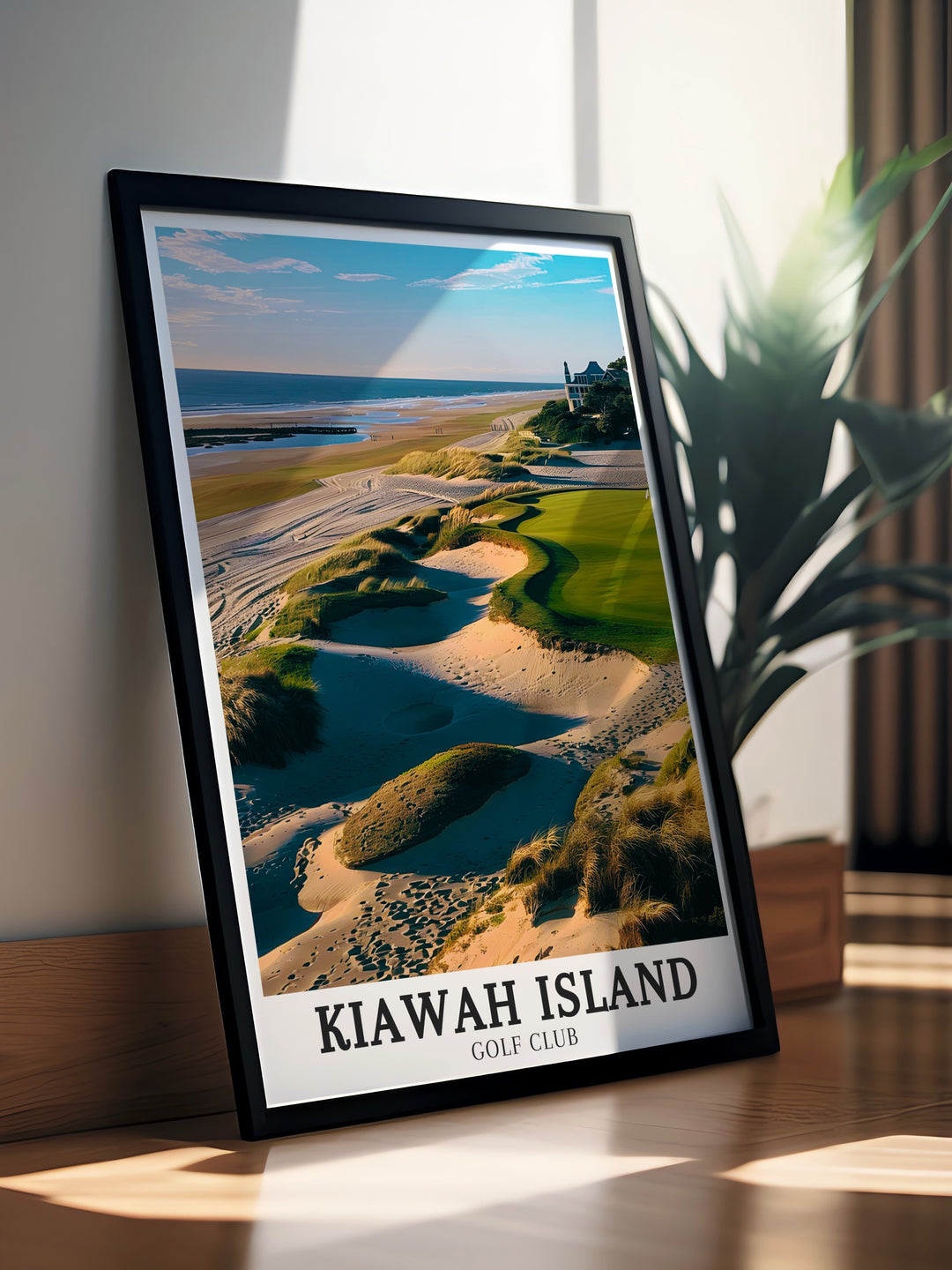 Framed art of Kiawah Island Golf Club focusing on the Turtle Point course designed by Jack Nicklaus a striking piece for any golf lovers collection that celebrates the challenge and beauty of the game