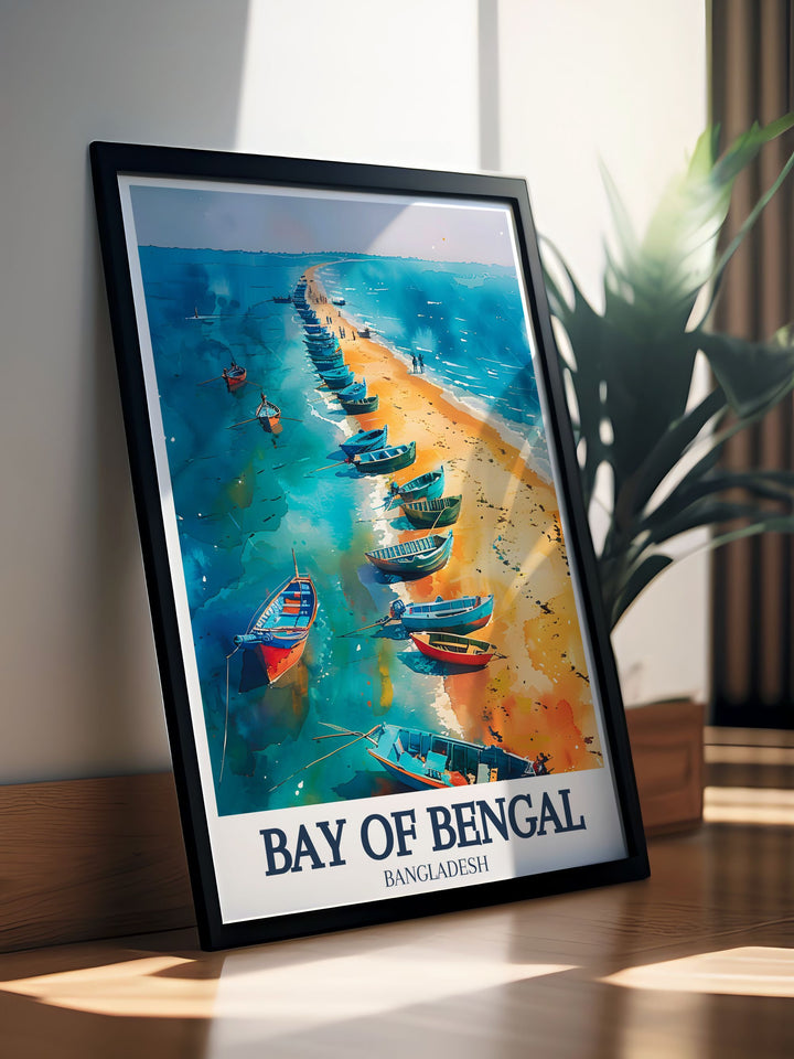 Buriganga river Dhaka Bay of Bengal fine line print featuring detailed maps and colorful designs ideal for home decor and gifts for friends and family