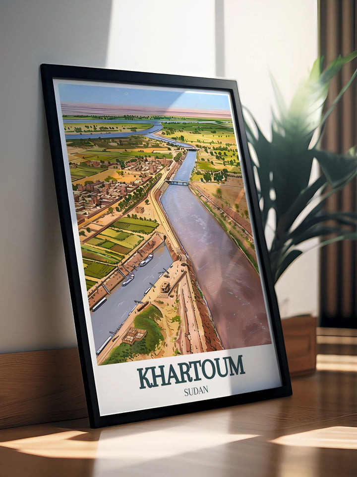 Khartoum painting highlighting the beauty of the city and the Nile River Confluence Tuti Island a perfect personalized gift