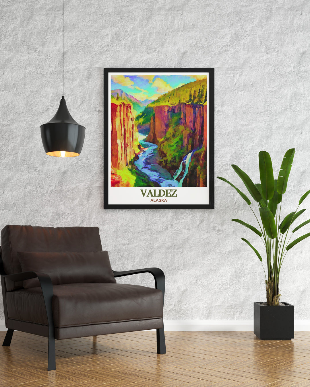 Bring the majestic landscapes of Alaska into your home with this poster print of Valdez and Keystone Canyon. The artwork highlights the dramatic cliffs and waterfalls, making it a perfect gift for adventurers and those who appreciate natures splendor.