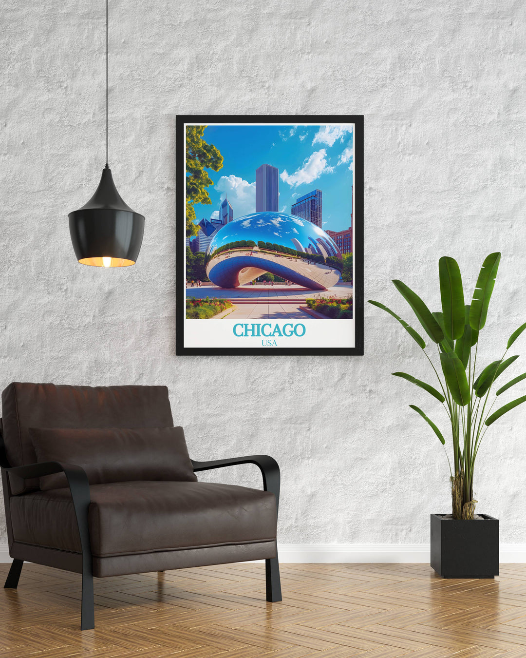 Chicago photograph of The Bean Cloud Gate reflecting the city skyline. Ideal for creating a focal point in your living space this Chicago art print brings the beauty and magic of the Windy City into your home.