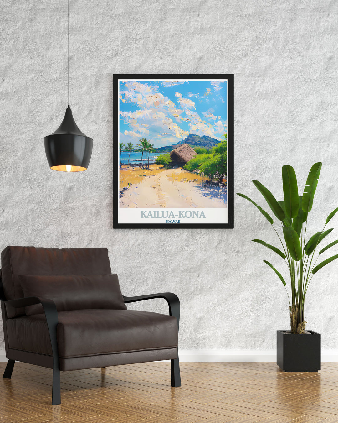 Colorful art print of Kailua Kona, capturing the stunning sunsets and crystal clear waters. Ideal for home decor or as a special gift for those who love tropical destinations.