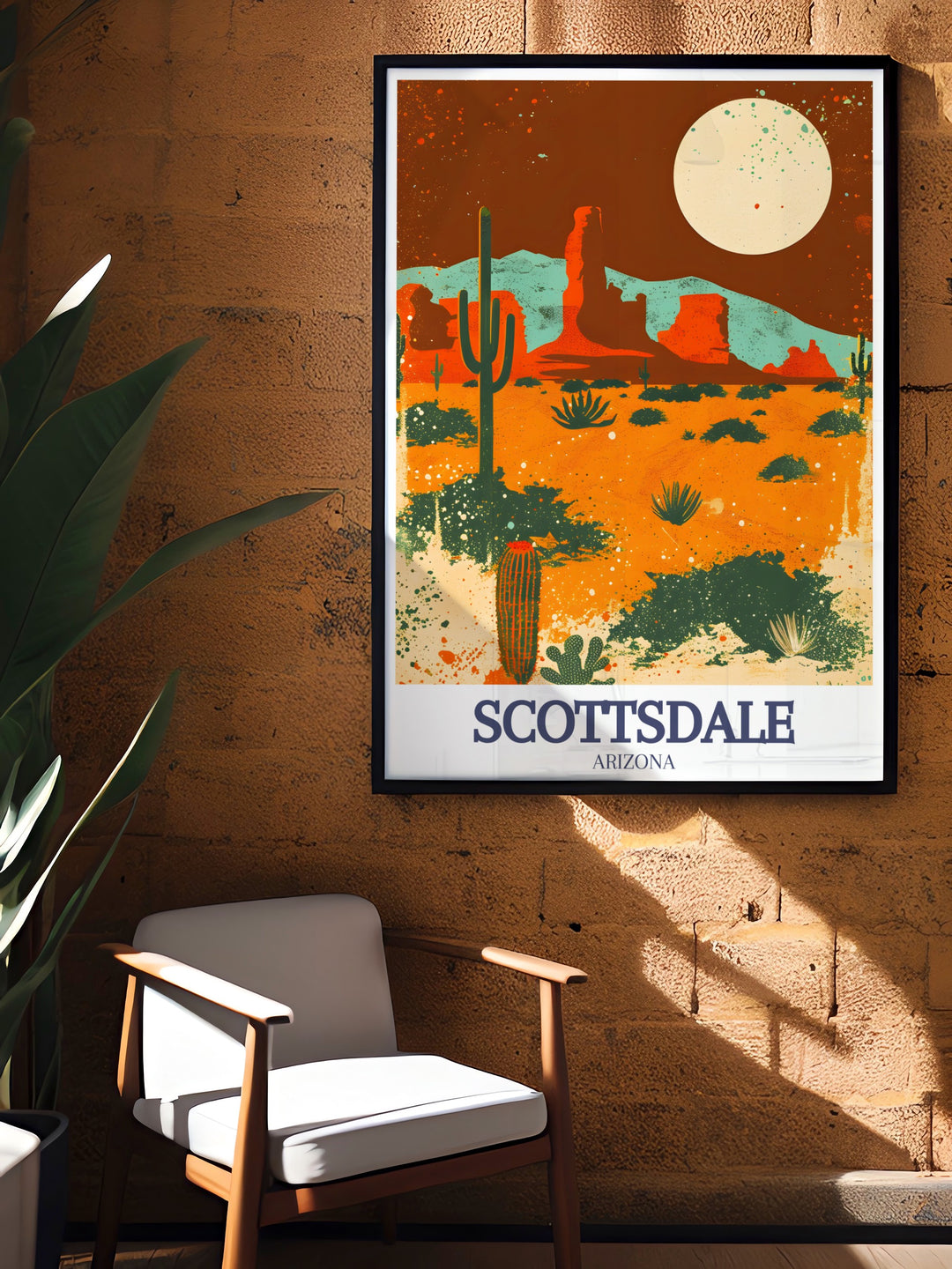 This Scottsdale Travel Print celebrates the beauty of Arizonas desert landscapes, from the urban elegance of Scottsdale to the rugged cliffs of Red Rock Canyon and the towering spires of Cathedral Rock.