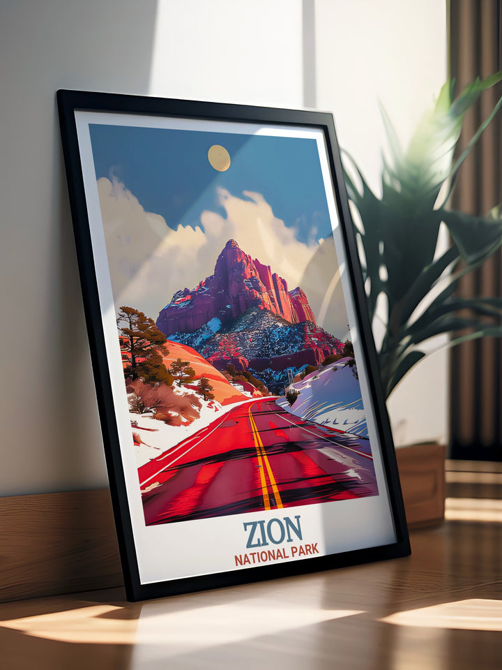 Zion Canyon Scenic Drive artwork capturing the scenic vistas of Zion National Park. Perfect for stylish home decor or as a memorable gift for anniversaries and birthdays.