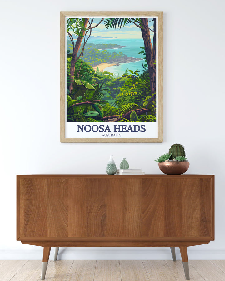 Little Cove Canvas Art displaying a serene beach scene with crystal clear waters and surrounding greenery from Noosa National Park. This artwork brings a sense of calm and relaxation, perfect for any beach lover or travel enthusiast who enjoys the beauty of Australias coastline.