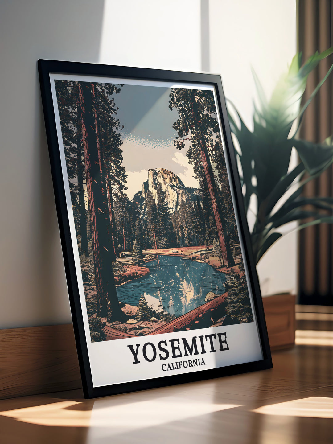 Half Dome Yosemite National Park Framed Print featuring vivid details of the Sierra Nevada landscape ideal for enhancing your living room decor