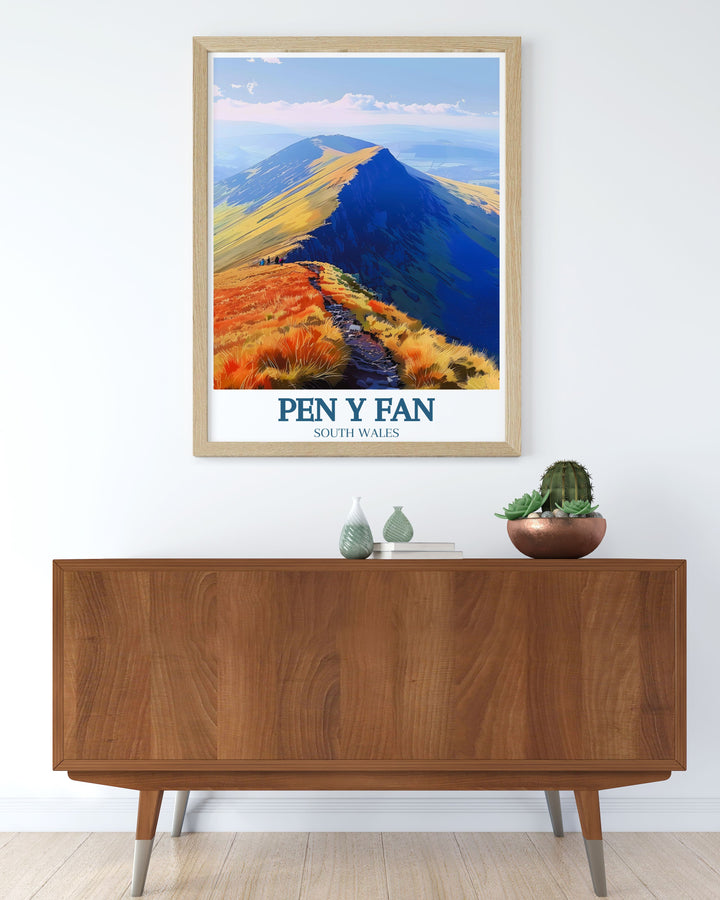 Captivating Brecon Beacons wall art featuring the stunning Pen Y Fan Mountain. Ideal for adding a touch of natural beauty to any room this print captures the essence of South Wales landscapes.