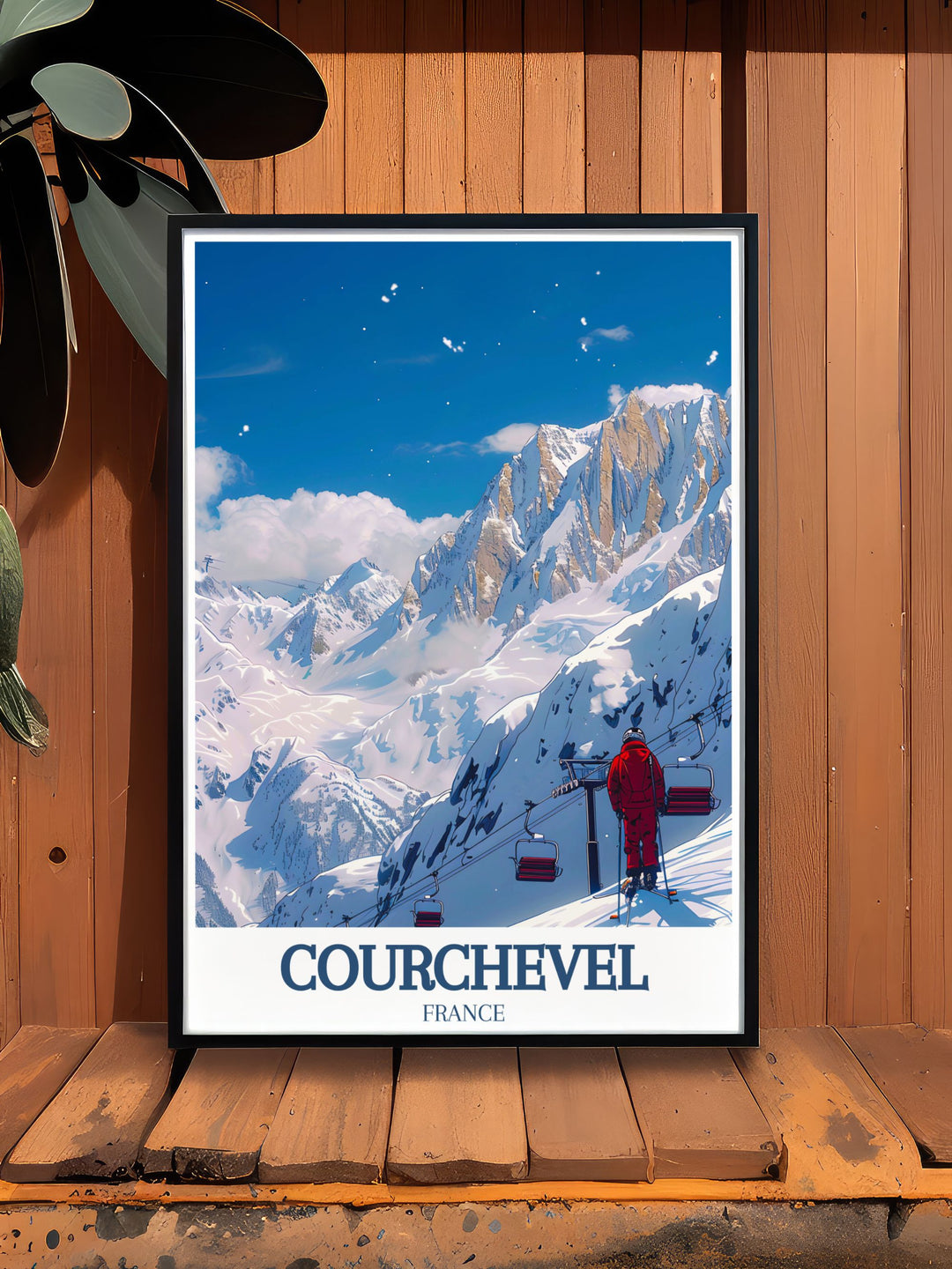 a poster of a skier on a snowy mountain