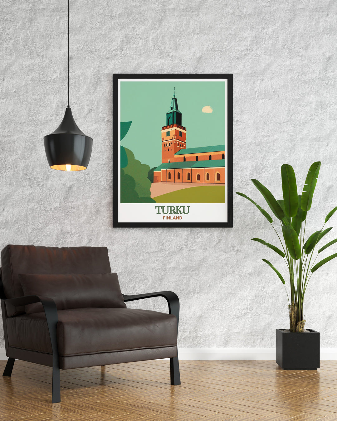 Enhance your decor with this vintage style print of Turku Cathedral. The artwork pays tribute to the architectural marvels of Finland, offering a unique blend of history and art for your home.