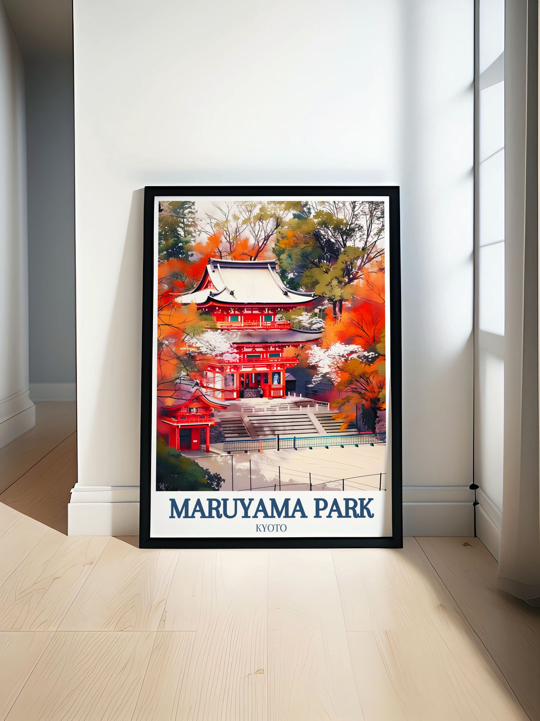 Beautiful Kyoto Nishiromon gate Maruyama Park cherry blossom print showcasing the tranquil Japanese garden perfect for adding elegance to your home decor ideal for anyone who loves Japan and appreciates fine art a great travel poster for any living space