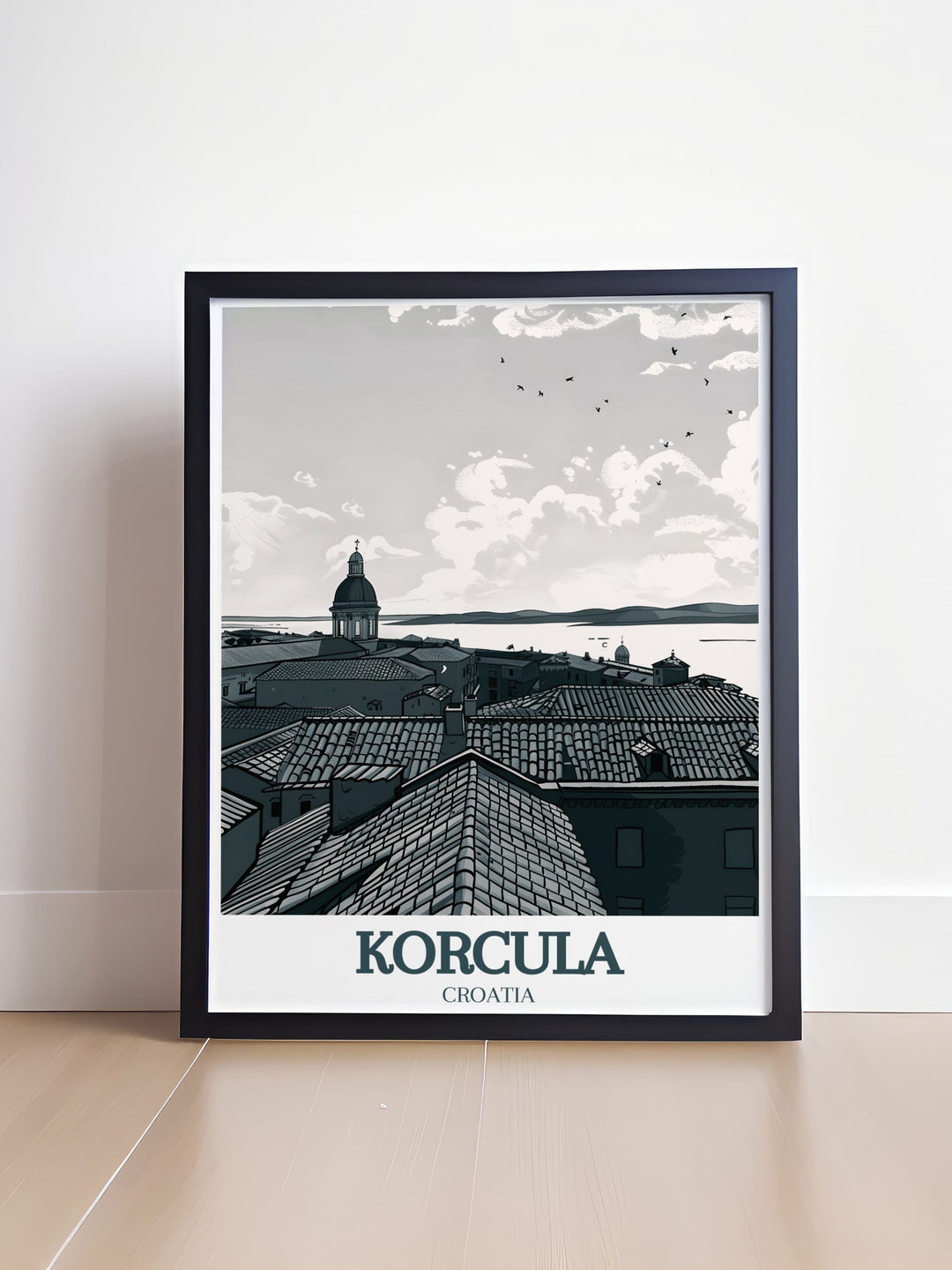 Stunning Korcula travel print showcasing St. Marks Cathedral and the Adriatic Sea is the perfect addition to your home. This elegant wall art combines historical architecture with natural beauty and makes a unique gift for travel and art enthusiasts.