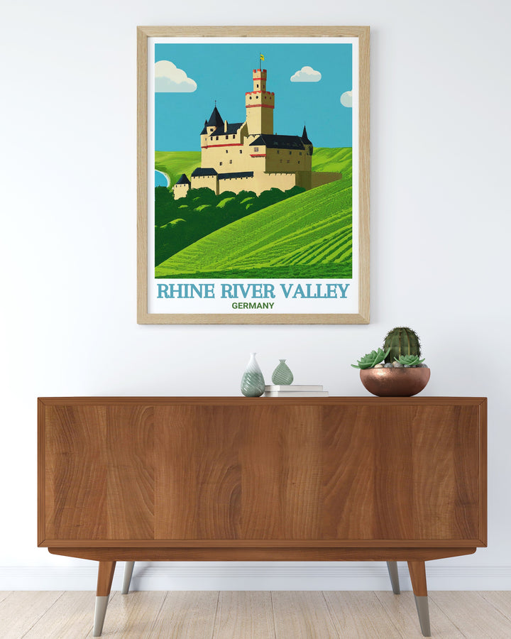 Elegant home decor with Marksburg Castle artwork and Germany prints perfect for enhancing your living space with German charm