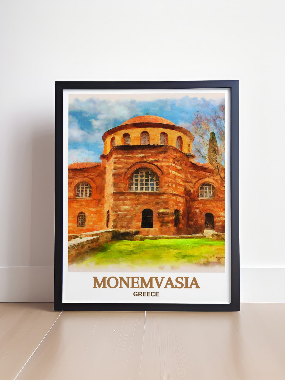 Agia Sofia Wall Art highlighting the architectural splendor of the Church of Agia Sofia in Monemvasia, set against the rugged landscape of the island. This artwork offers a glimpse into Greeces rich religious and cultural history, perfect for any art or history collection.