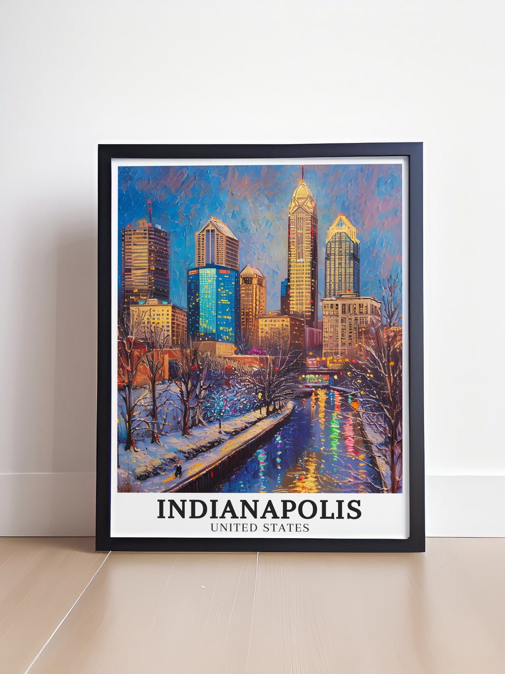 Indianapolis Travel Prints. These stunning prints of the Canal Walk and Indianapolis skyline make perfect gifts for art and travel enthusiasts. Enjoy the vibrant landscapes of Indianapolis in your home.