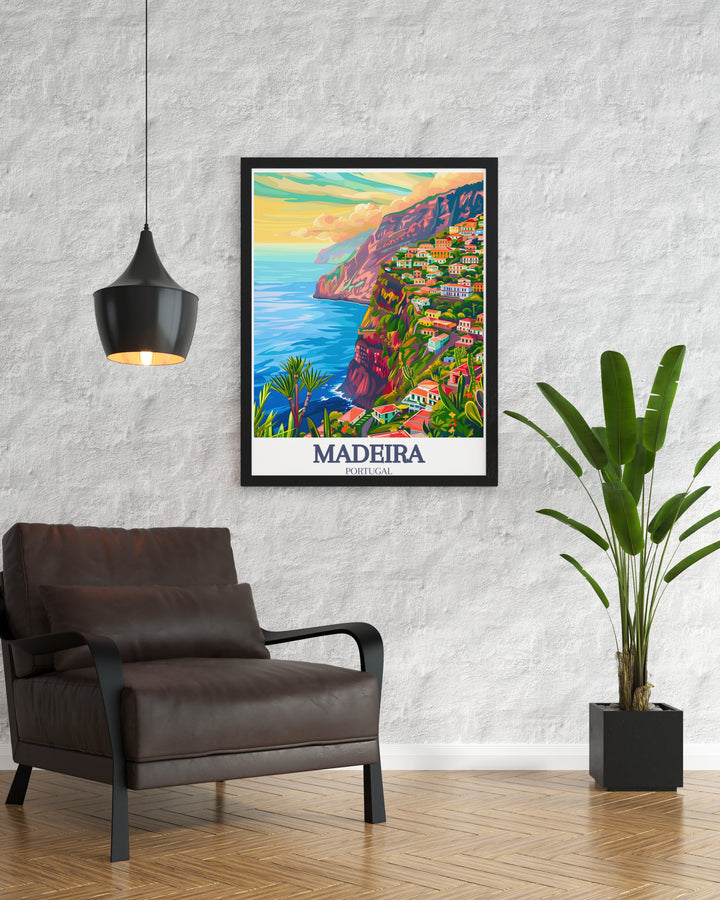 Bring the dramatic cliffs of Cabo Girão and the bustling life of Funchal into your home with this Madeira art print. Printed on premium paper with archival inks, this print is perfect for lovers of Portugals unique landscapes and vibrant coastal towns.