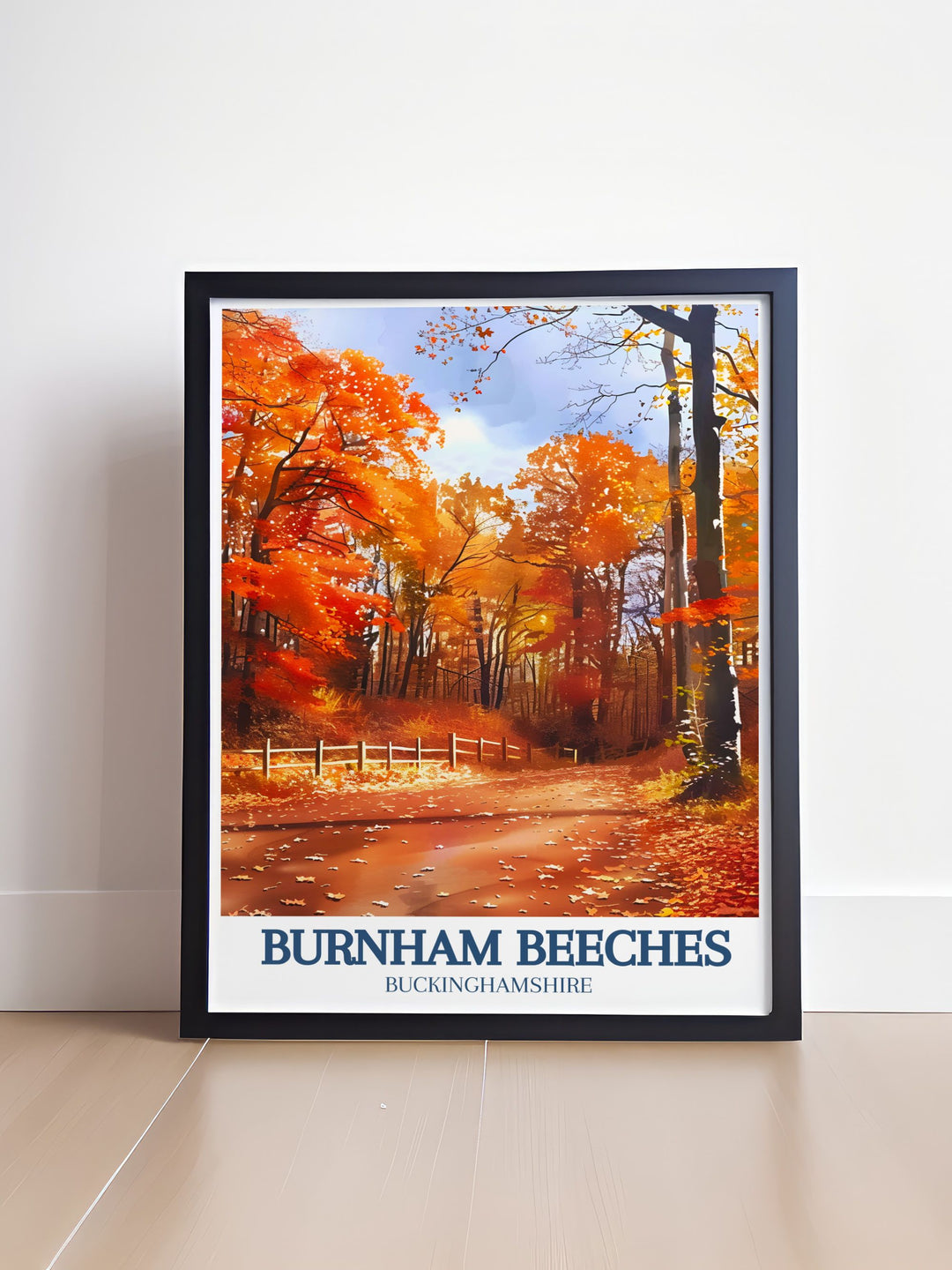 This poster artfully depicts the natural beauty of Burnham Beeches and the historic charm of Farnham Common, offering a perfect blend of the UKs landscapes and cultural landmarks for your decor.