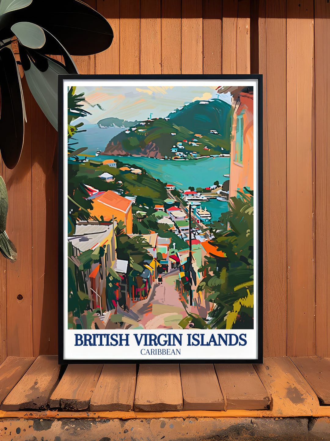 A travel print of the British Virgin Islands, highlighting the natural beauty of Tortola and the cultural richness of Road Town. This wall art is a great addition to any home, bringing a piece of the Caribbean into your living space.