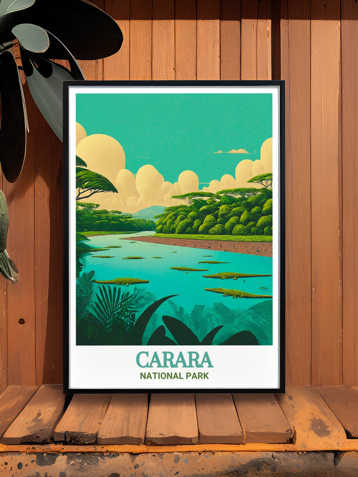 Tarcoles River Canvas Art celebrates the famous rivers natural splendor, capturing the lush environment of Carara National Park. A great gift for adventure seekers and nature enthusiasts.