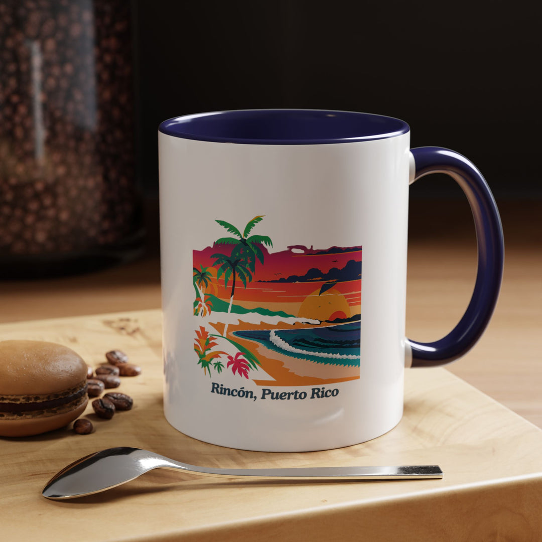 Enjoy your favorite beverages with this Rincon Puerto Rico mug showcasing vibrant artwork of the island’s picturesque beaches and lively waterfront. Durable and dishwasher safe, it is perfect for personal use or as a meaningful gift for collectors and nature lovers.