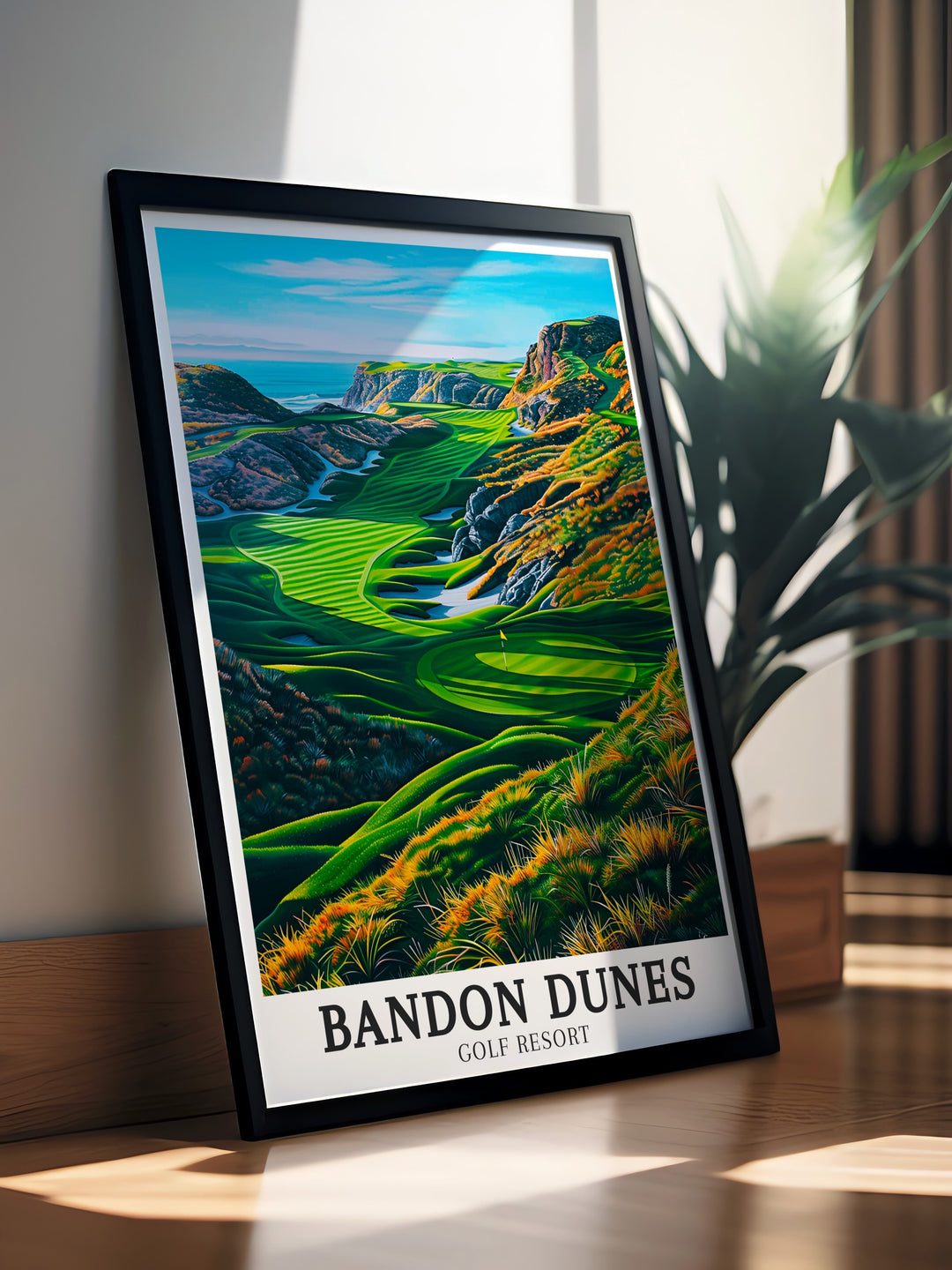 A vintage style golf poster of Bandon Dunes, offering a nostalgic look at the fairways against the vastness of the Pacific. The poster is perfect for those who love golf history and coastal charm, making it a timeless addition to any decor.