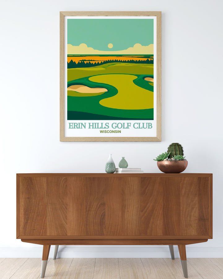 This Erin Hills Golf Course print captures the essence of the game with its lush landscapes and carefully designed holes. The artwork is ideal for decorating any space where the spirit of golf is celebrated and cherished.