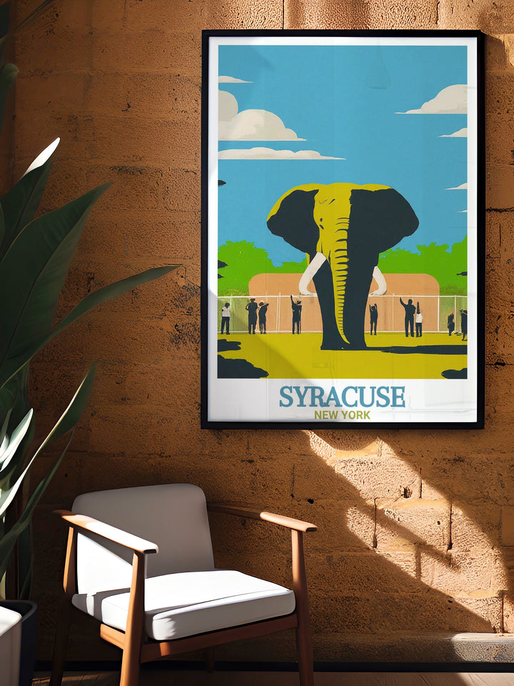 Syracuse Rosamond Gifford Zoo poster featuring detailed wildlife illustrations and vibrant colors ideal for home decor bringing the zoos natural beauty into your living space making it a perfect gift for birthdays weddings or housewarming adding charm to any room